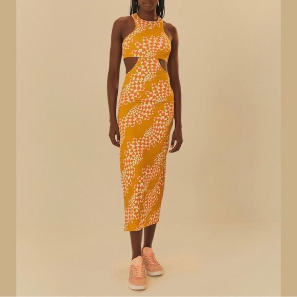 Farm Rio x Adidas Farm Psychedelic Wave Green Dress Victory Gold Size Large New - Picture 2 of 16